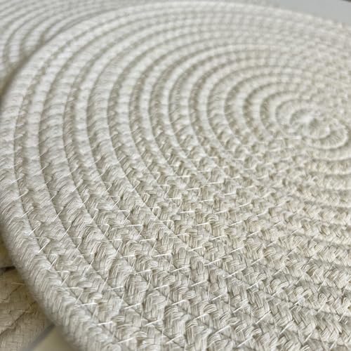 WAZAIGUR Round Placemats Set of 6 Thick Cotton Rope, 13inch, Cream