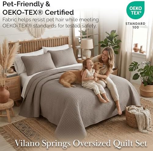 Quilts Queen Size with 2 Matching Quilted Pillow Shams, Dark Taupe