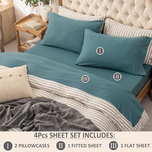 PURE ERA Jersey Knit 4pc Bed Sheet Set 100% T-Shirt Cotton Super Soft