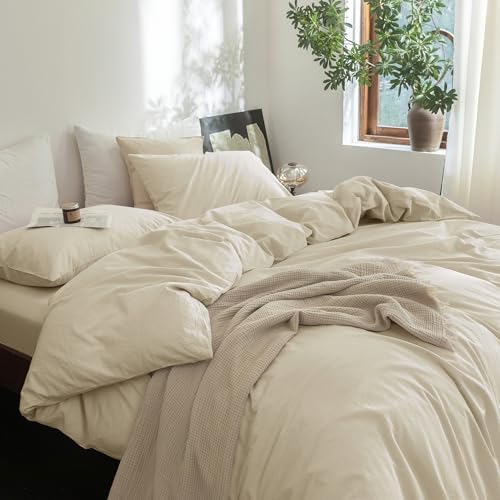 FOSSA Duvet Cover Set 100% Washed Cotton Linen Feel Super Soft