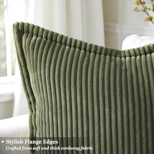 decorUhome Fall Corduroy Olive Green Throw Pillow Covers 22x22 Set of