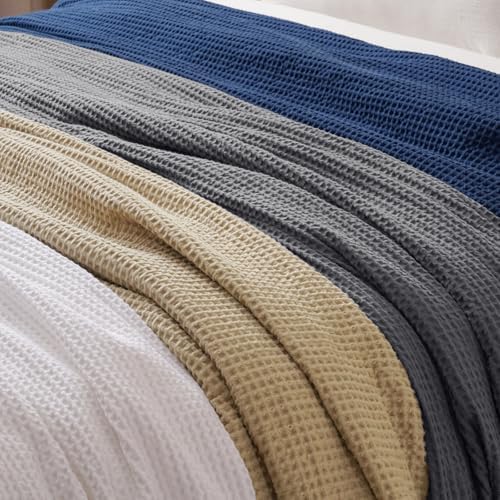 PHF 100% Cotton Waffle Blanket Lightweight Breathable, Queen Size