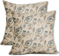 Brown Blue Floral Pillow Covers 22x22 Set of 2,Vintage Flower Print