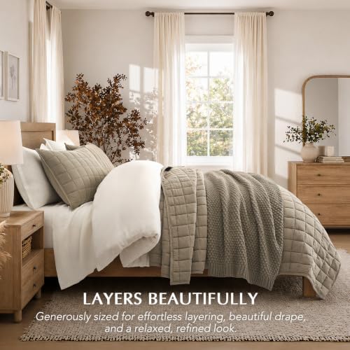 EverGrace Cotton Gauze Muslin Quilt Set, King, Stone Taupe