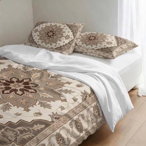 Beige Retro Boho Duvet Cover Set 3 Pieces with Zipper Closure, Vintage