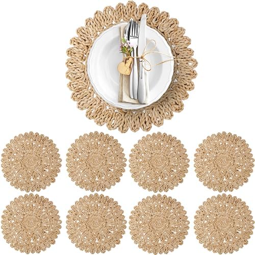 13.8" Set of 8 Corn Husk Woven Round Placemats by DaiVuCrafts
