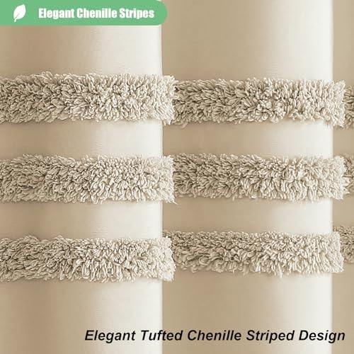 Dynamene Farmhouse Shower Curtain Chenille Striped Fabric 72"x72"