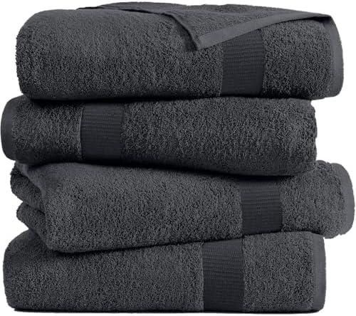RIVERSIDE 4 Pack Bath Towels, 24x48 Inches, 500 GSM, 100% Cotton, Dark
