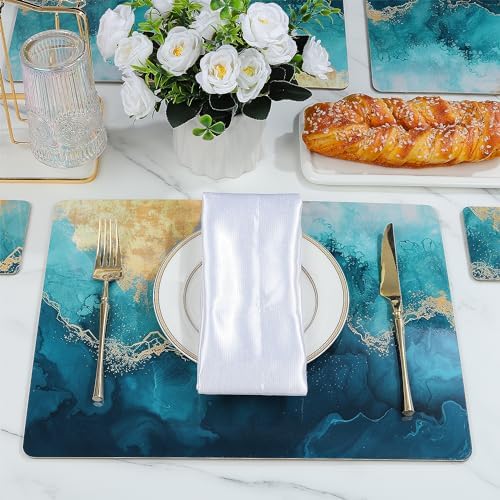 fanquare Cork Placemats and Coasters Set of 4 with Marble Pattern