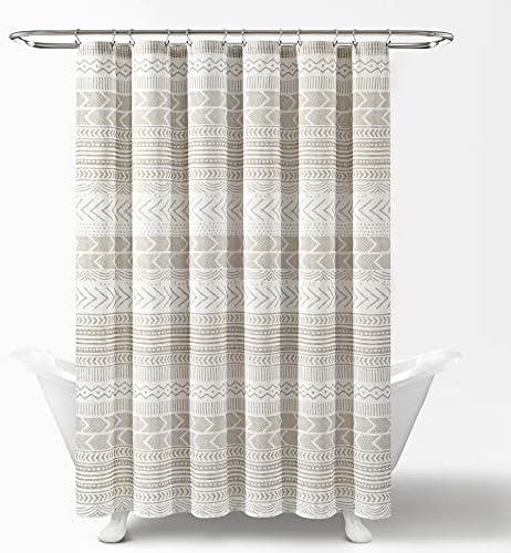Lush Decor Hygge Geo Shower Curtain, 72" W x 72" L, Taupe/White
