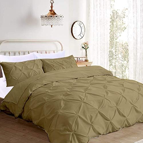 3Side Zipper Closure, 5 Pc- Duvet Cover Set, Full/Queen, Taupe Solid.