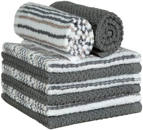 Bumble Dish Cloths 8-Pack, 100% Cotton Kitchen Towels, 12"x12" Grey