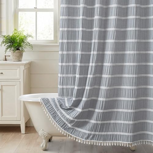 Siiluminisoy Gray Shower Curtain Fabric Farmhouse Shower Curtain
