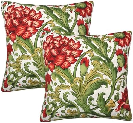 Vintage Floral Decorative Pillow Covers 18x18 Set of 2 Red Flower