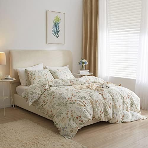 EAVD Reversible Botanical Floral Duvet Cover King White Soft Cotton