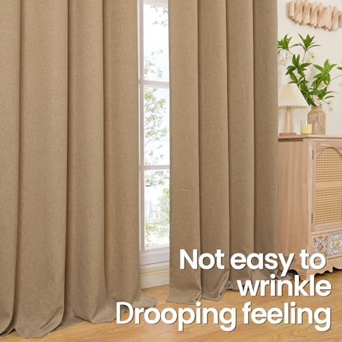 BGment Camel Burlap Linen Curtains for Bedroom 63 Inch Length 2