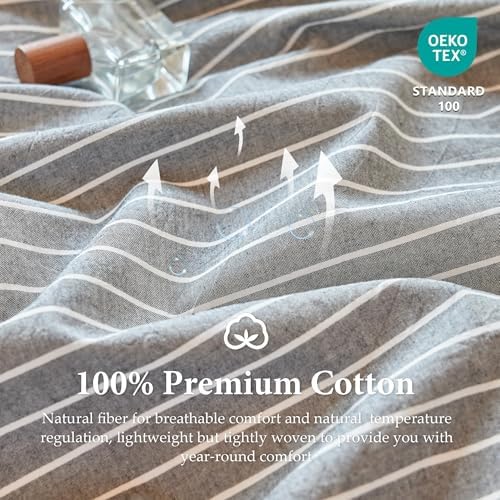 QKTE Striped 100% Washed Cotton Duvet Cover Set King Size 3Pcs