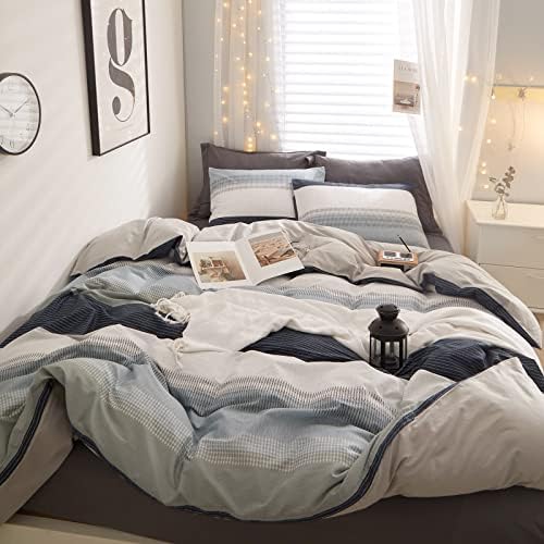 LifeTB Cotton Twin XL Duvet Cover Gray Blue White Striped Duvet Cover