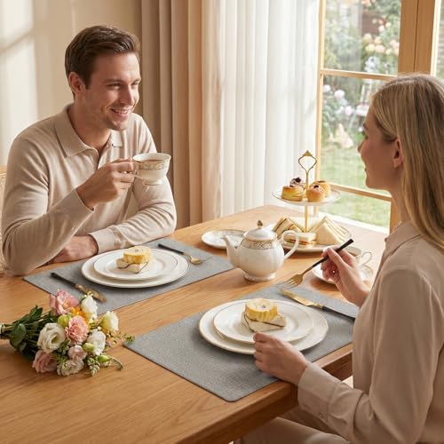 Romanstile Faux Leather Vinyl Placemats Set of 6, Light Grey