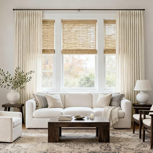 Pinch Pleated Linen Curtains 120 Inches Long for Living Room 2 Panels