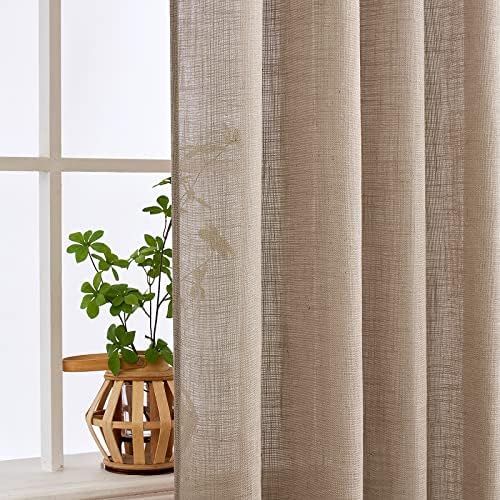 MIULEE Taupe Linen Curtains 52x96 Inch with Textured Linen Window