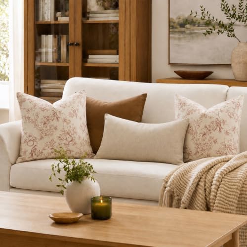 Fall Floral Bird Printing Pillow Covers 18”x18”, 2 Pack, Rust