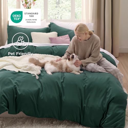 Bedsure Prewashed Oversized King Duvet Cover, Cotton-Like Set, Forest