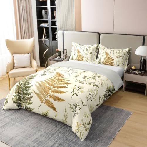 Feelyou Leaves Floral Duvet Cover 100% Cotton Queen Size