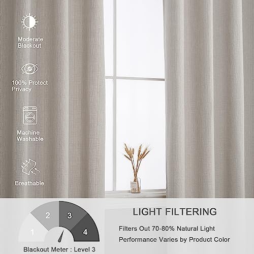 Extra Long Linen Curtains 120 inch Length 2 Panels 52x120 Beige