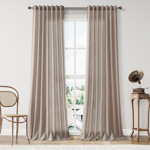 BOODII Linen Curtains 84 Inch Long for Living Room Oatmeal 2 Panels