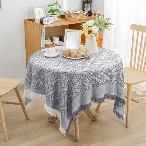 Dining Square Elegant Tablecloth - Solid Color Plaid with Decorative