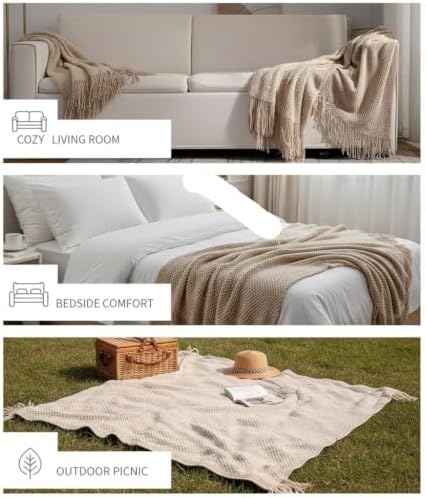 Chenille Throw Blanket Soft Knitted Blanket for Couch Cozy Farmhouse