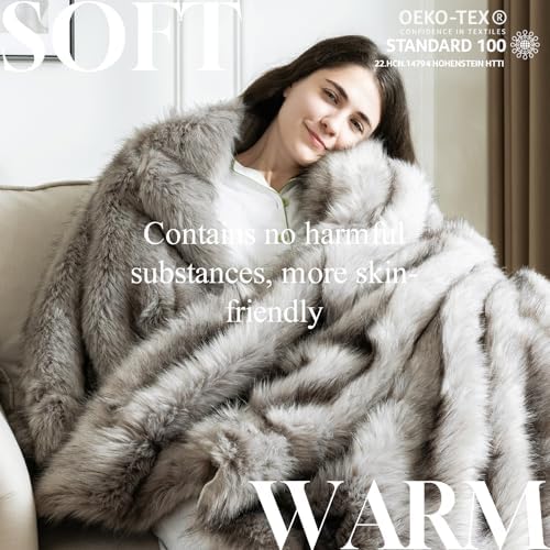 OMERAI Faux Fur Blanket, Ultra Soft Luxury Fuzzy Throw Blanket, Long