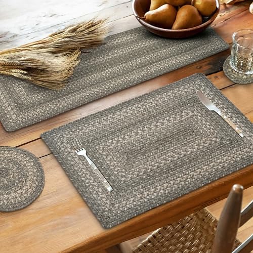 Homespice Grey Cloud Braided Table Runner for Farmhouse Decor, Rect