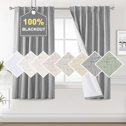H.VERSAILTEX Faux Linen 100% Blackout Curtains for Bedroom 63 inches