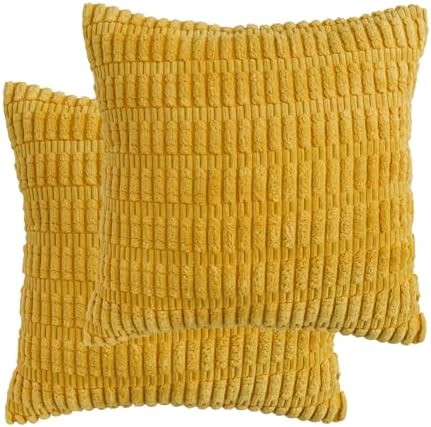 Corduroy Decorative Throw Pillow Covers, Boho Stripe Soft Square