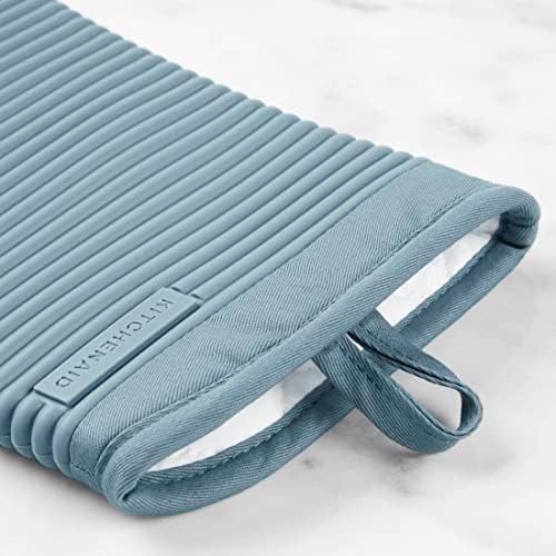 KITCHENAID Ribbed Soft Silicone Oven Mitt 2-Pack Set, 7.5"x13", Fog