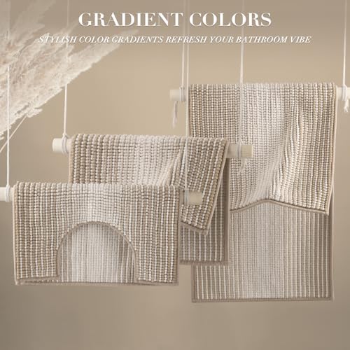 BSICPRO Bathroom Rugs Sets 3 Piece, U-Shaped Toilet Mat Sets, Light