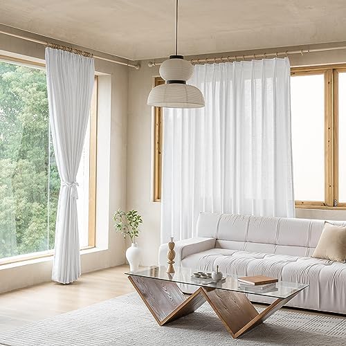 MAIHER Beige White Pinch Pleat Semi Sheer Curtains 120 Inches Long 1