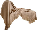 50 * 70IN Knit Throw Blanket Tassel Edge Cozy Nap Office Use,Khaki