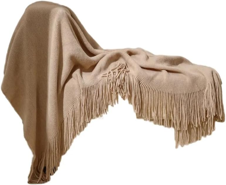 50 * 70IN Knit Throw Blanket Tassel Edge Cozy Nap Office Use,Khaki