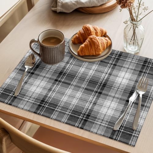 Cotton Linen Placemats for Dining Table Set of 8 Classic Black White