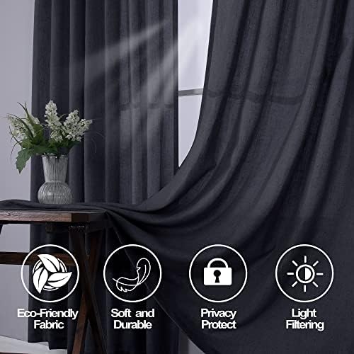 Dark Grey Linen Curtains 108 Inches Long 2 Panels Set, 9FT Extra Long