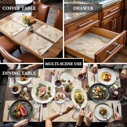Placemats Set of 6, Beige Marble Cotton Linen Place Mats, Chic Neutral