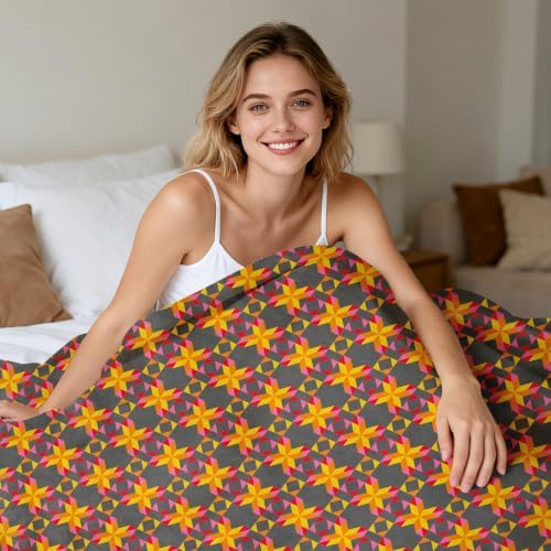 Aimego Retro Geometric Throw Blanket 60 x 80, Boho Fleece Blanket