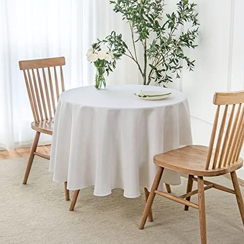 maxmill Round Linen Looking Textured Tablecloth Spill-Proof Wrinkle