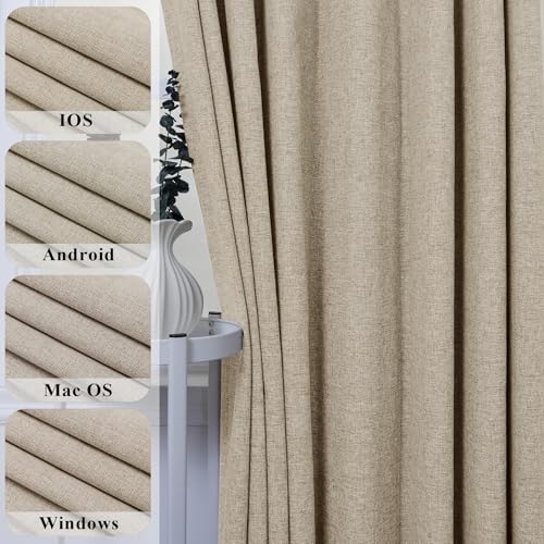 Fcosie Extra Long Curtains Linen Texture, 100% Blackout Soft Pinch