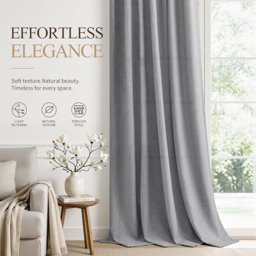 Hokibero Grey Linen Curtains 108 Inches Long Drape for Living Room 2