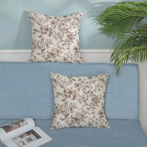 Chinoiserie Outdoor Brown Floral Pillow Covers 20x20 Set of 2
