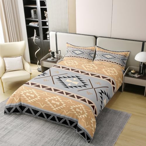 jejeloiu Boho Duvet Cover 100% Cotton Queen Size Aztec Bedding Set for
